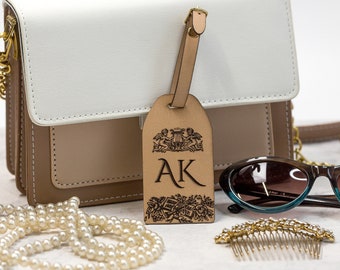 Personalized Monogram Luggage Tag | Artificial leather label | luggage tag engraved with initials | elegant labels