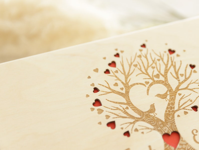 Boîte en bois personnalisée avec gravure arbre enveloppe boîte cadeau de mariage baptême image 2
