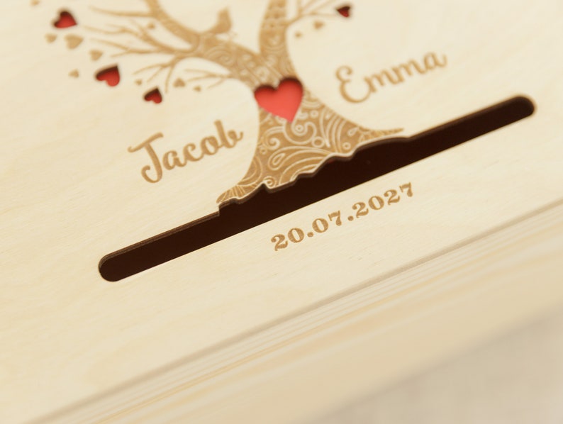 Boîte en bois personnalisée avec gravure arbre enveloppe boîte cadeau de mariage baptême image 3