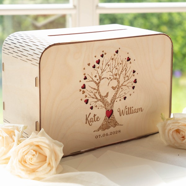 Boîte à Cartes De Mariage en Arbre Rustique, Cadeaux Rustiques Personnalisés et Tirelire Pour Fête De Mariage, Boîte à Mémoire Personnalisée