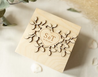 Floral rustic wooden wedding ring box for wedding rings different patterns wedding accessories wedding gift