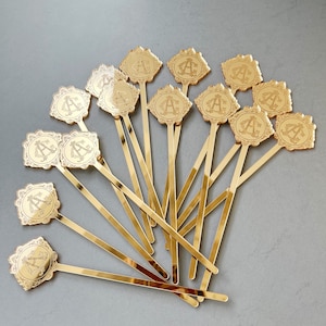 Custom Initials Drink Stirrers, Gold Mirror Plexiglass Stir Stick, Wedding Decor