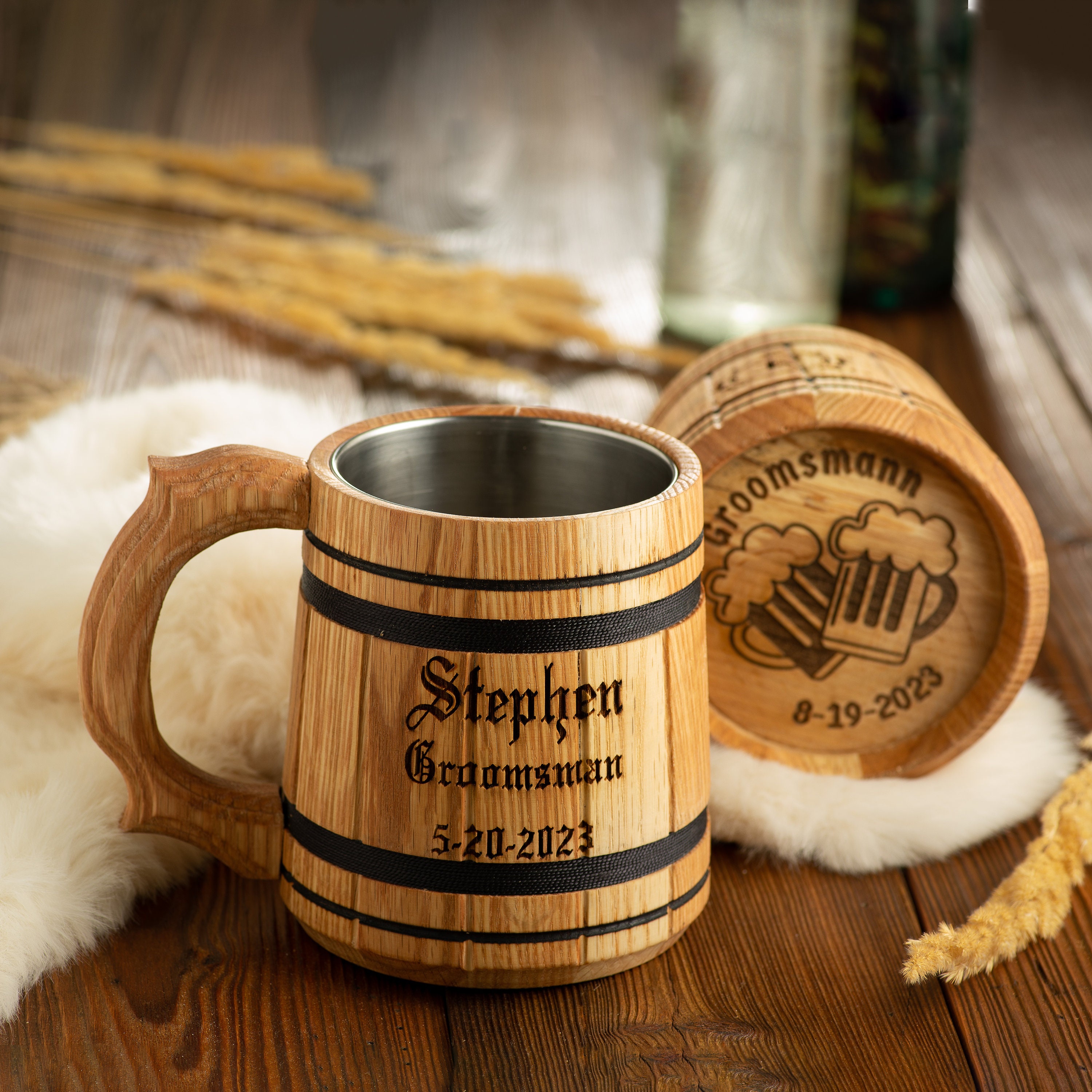 Le Meilleur Homme Garçon d'honneur Cadeaux Chope à Bière en Bois Personnalisée Meilleures Idées