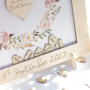 Personalized Wooden Laser Cut Wedding Frame Square Wedding Dropbox Pen Alternative Guest book 画像 3