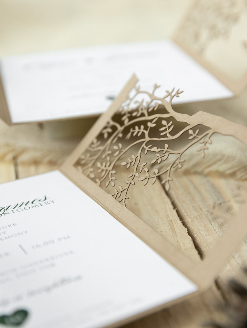 DIY Rustic Wedding Invitations with Eco Laser Cut Tree for Baptism image 8