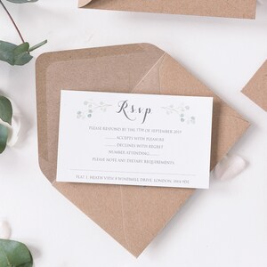 Rustic Wedding Invitations Eucalyptus Watercolor Green Leaf Eco Monogram Boho Wedding image 5