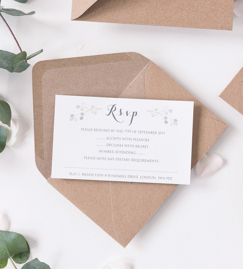 Rustic Wedding Invitations Eucalyptus Watercolor Green Leaf Eco Monogram Boho Wedding image 5