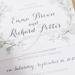 Rustic Wedding Invitations Eucalyptus Watercolor Green Leaf Eco Monogram Boho Wedding image 4