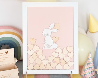 Personalized Kids Wooden Frame with Rabbit, Baby Shower Guest Book, Baby Shower Gift