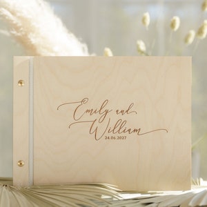 Wooden Wedding Guest Book with Cover Personalized Engraved Laser Cut Elegant 50 Black or Cream Pages image 2
