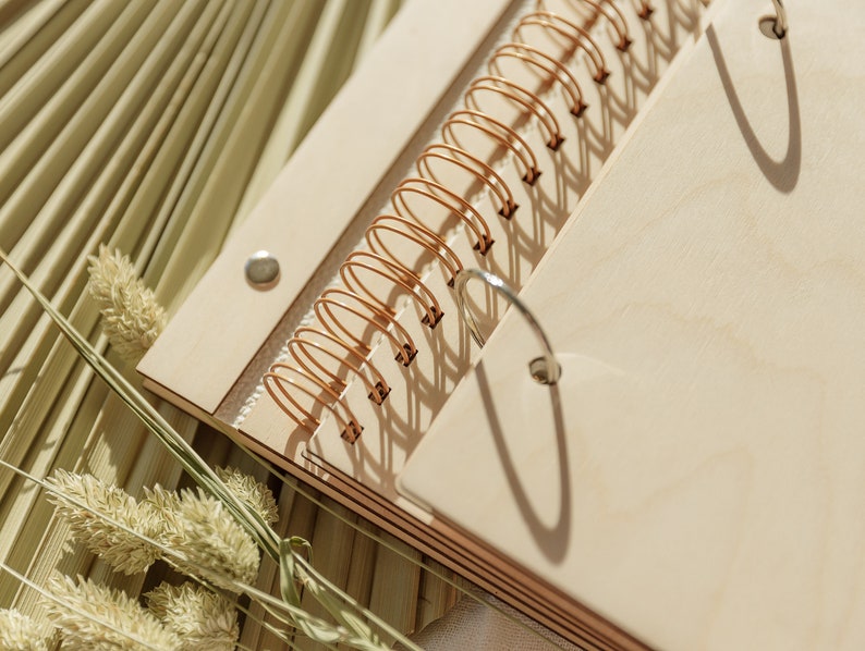 Wooden wedding guest book with elegant laser cut wooden cover natural, chocolate, black photo album personalized image 4