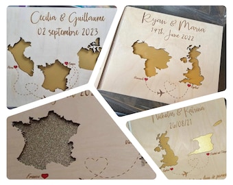 Personalized Wooden Guest Book with Country Maps, World Map Guest Book, Bespoke Wedding Engagement Gift