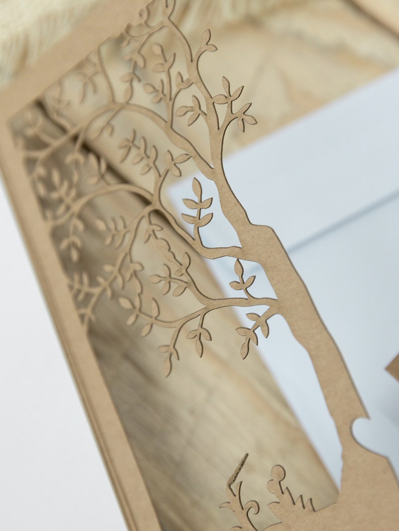 DIY Rustic Wedding Invitations with Eco Laser Cut Tree for Baptism image 9