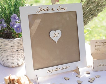 Livre d'or de mariage personnalisé découpé au laser blanc coffre carré de boîte de mariage stylo Alternative Guestbook Rustic Wedding