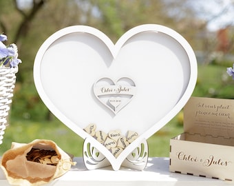 LIVRE D'OR ALTERNATIF cadre en forme de coeur mariage personnalisable anniversaire bois personnalisé boîte en bois ensemble de stylos