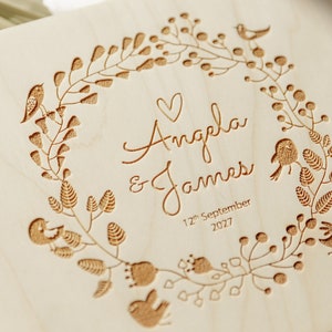 Wooden wedding guest book with elegant laser cut wooden cover natural, chocolate, black photo album personalized image 2