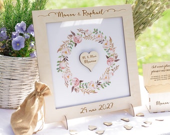 Personalized Wooden Laser Cut Wedding Frame Square Wedding Dropbox Pen Alternative Guest book