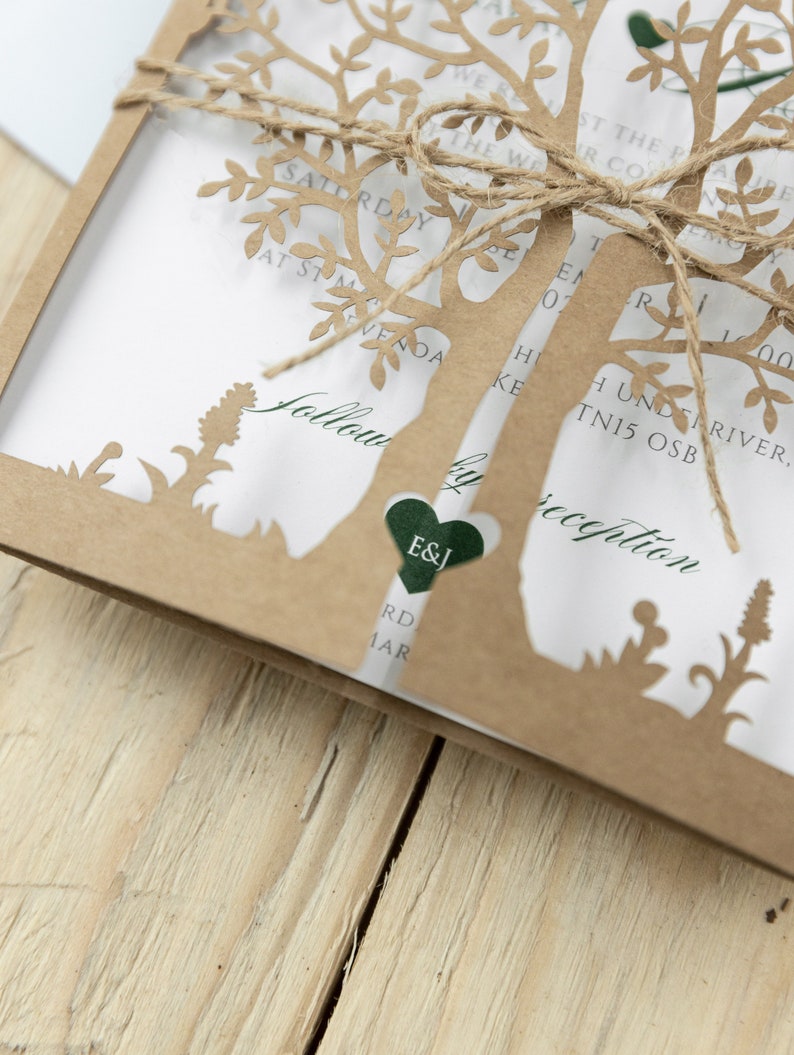 DIY Rustic Wedding Invitations with Eco Laser Cut Tree for Baptism image 5