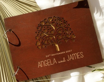Personalized wooden brown guestbook Tree of love wedding laser cut personalization engraved birthday photo album baptism gift