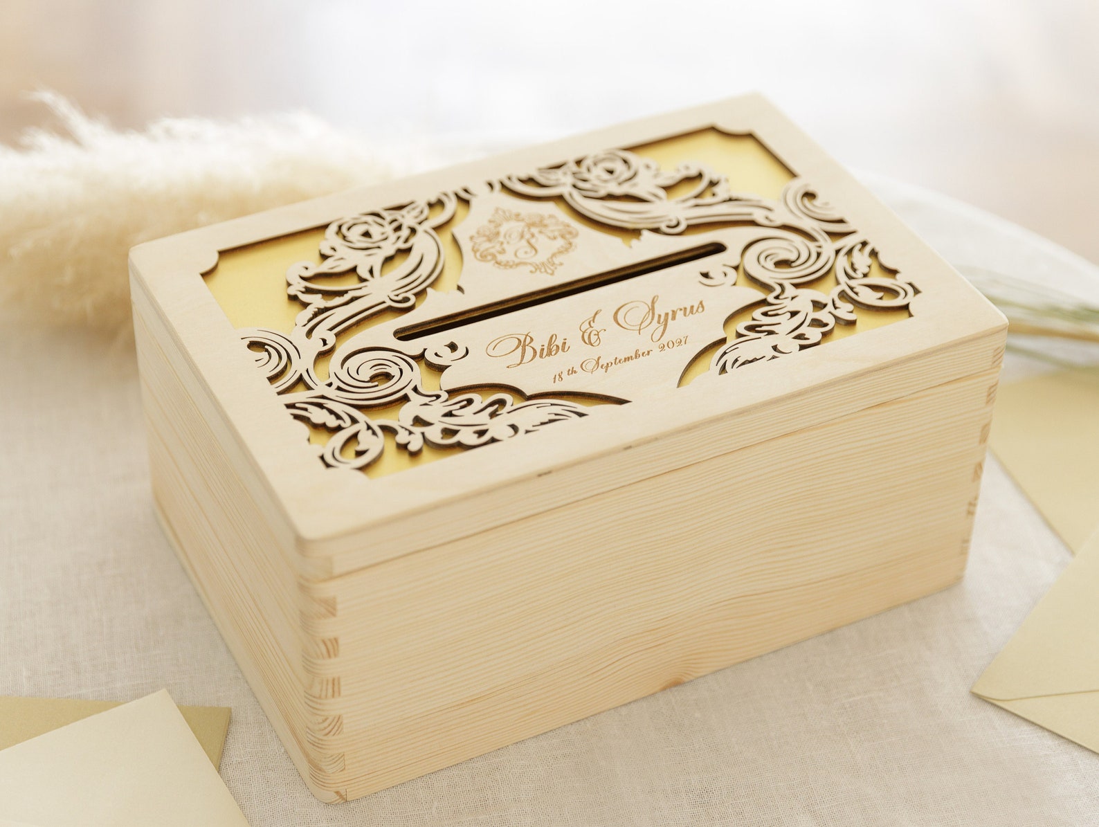Personalized Wooden Envelope Box With Engraving Wedding Gift Etsy