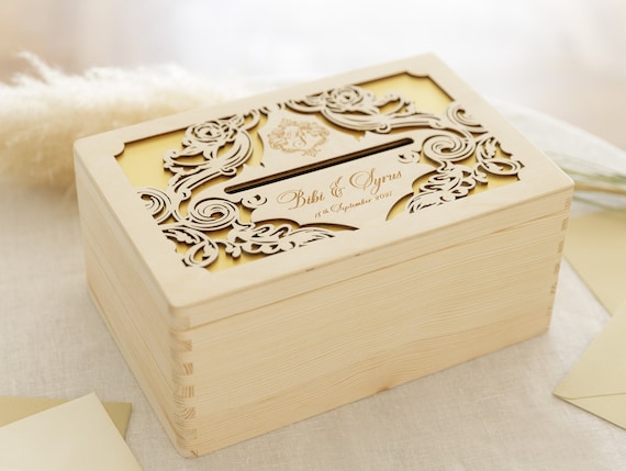 Boîte enveloppe en bois personnalisée avec gravure boîte cadeau de mariage  baptême cadeau de communion boîte souvenir urne de mariage -  France