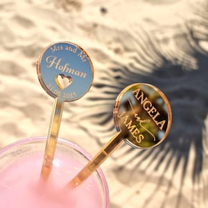 Personalized Cocktail Stirrer, Custom Drink Stir Stick, Gold Party Bar Decor, Modern Wedding Favor, Acrylic Cocktail Swizzle Stick