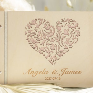 Livre d'or mariage en bois naturel carte naturelle personnalisation gravé cœur anniversaire album photo cadeau baptême douche de bébé