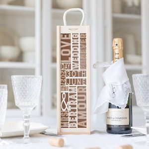 Personalized Wedding Wine Box, Wedding Couple Gift, Custom Champagne Box, Engraved Wooden Bottle Box