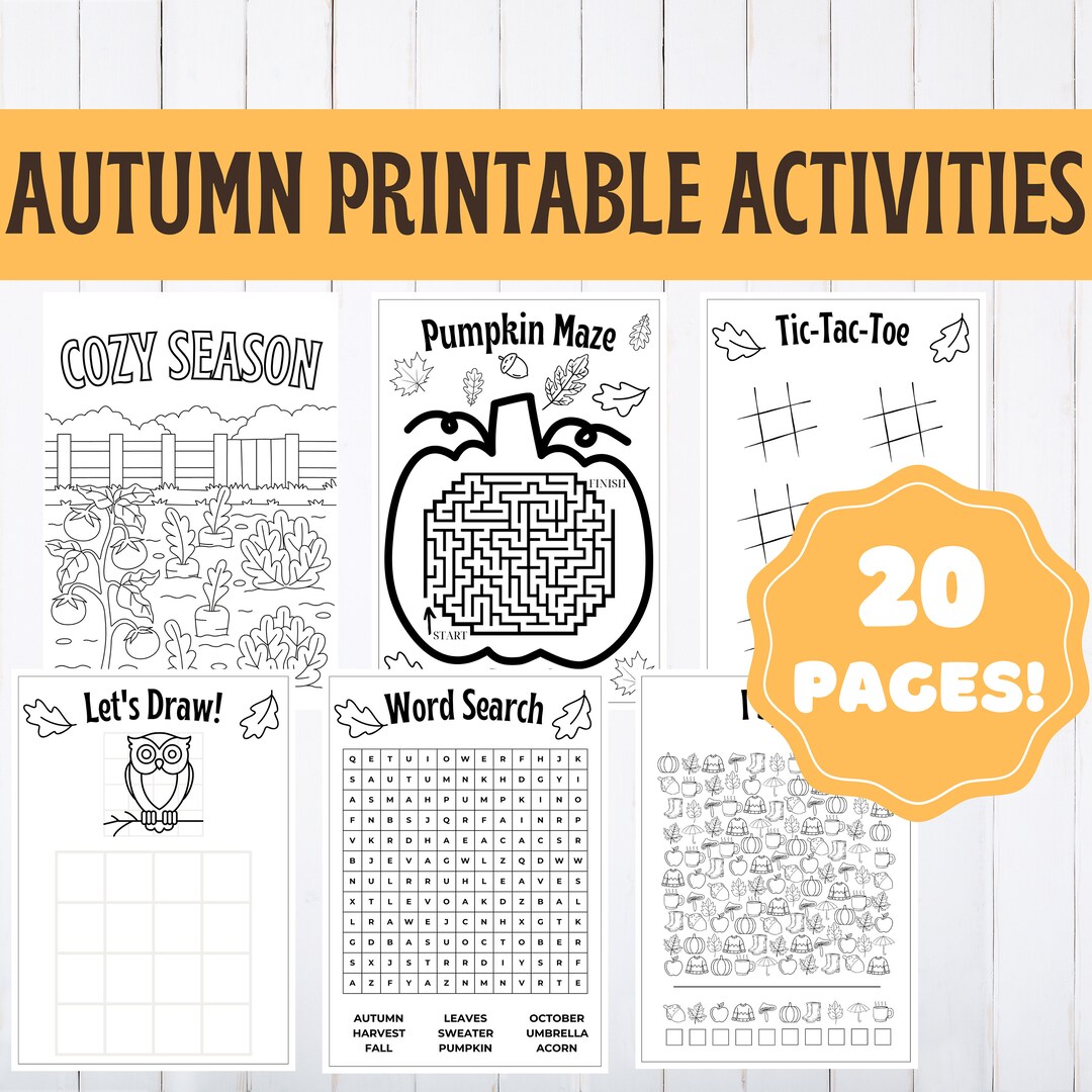 20 Autumn Printable Worksheets for Kids Fall Activities Etsy