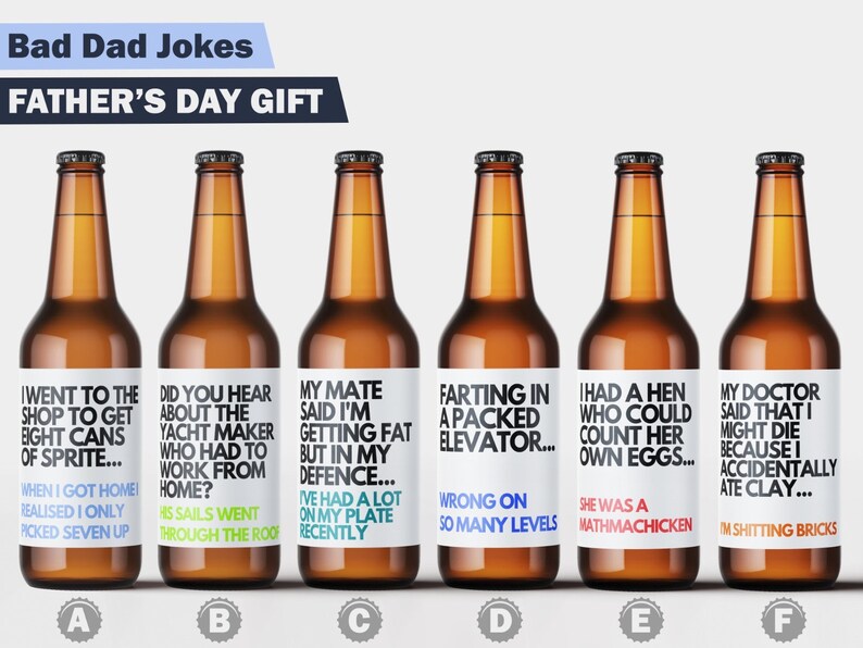 Bad Dad Jokes Beer Bottle Labels Funny Gift Idea Etsy