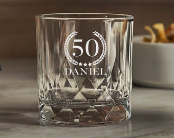 50th Birthday Personalised Gift Idea - Luxury Engraved Whiskey Glass - Special Birthday Luxury Glass - 50th Fifty Milestone Alcohol Gift