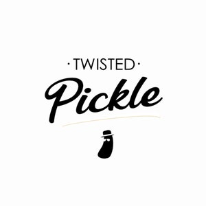 May include: Black and white logo for a business called "Twisted Pickle". The logo features a stylized pickle wearing a hat and sunglasses.