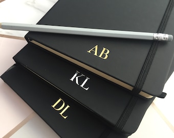 Initial Notebook Present - Personalised Notebook - Black Luxury Personalised A5 or A6 Notebook - Custom Initials Gift - Valentine's For Her