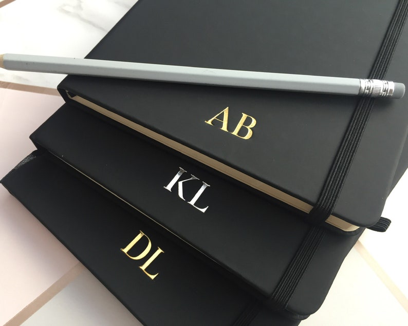 Initial Notebook Present Personalised Notebook Black Luxury Personalised A5 or A6 Notebook Custom Initials Gift Birthday Gift image 1