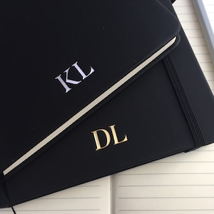 Black Personalised A5 or A6 Notebook Secret Santa Idea - Custom Initials Gifts - Luxury Office New Job Leaving Gift Ideas