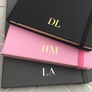 Personalised Notebook A5 Lined Notepad Journal - Custom Name Initials Quality Stationary Gift - Pink Grey or Black Note Book Workplace Gift