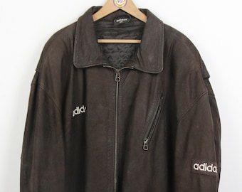 Vintage 80s 90s Adidas Lederjacke Ledermantel Size 2XL