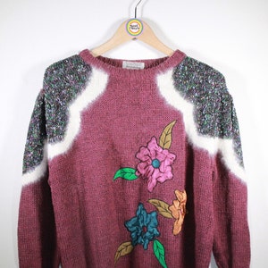 vintage années 80 Pull tricoté Fluffy Fuzzy Taille L-XL (Taille Femme)