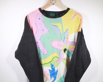 Vintage 80s Knitted Sweater Fluffy Fuzzy Size M-L (women&#39;s size) bluhmod