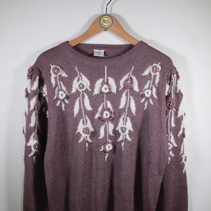 vintage années 80 Pull tricoté Fluffy Fuzzy Taille L (Taille Femme)