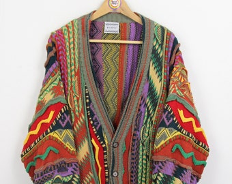 vintage années 80 Kalaroo Tricoté Pull Taille XL Cardigan Fabriqué en Australie