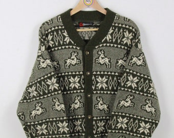 Vintage 80s knitted sweater Size XL Schoeller cardigan traditional style Christmas motifs