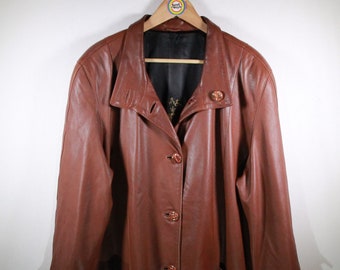 Vintage 80s 90s Leather Jacket Size L-XL (Women's Size) Per me Leather Coat