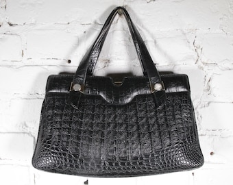 Bolso de mano vintage de piel con efecto cocodrilo de Rieke