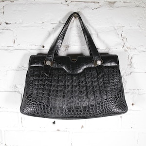 Bolso de mano de cuero con aspecto de cocodrilo vintage de Rieke