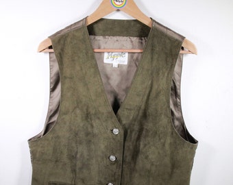 Vintage 90s Women's Leather Vest Size M Yuppie