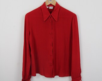 Vintage 90s silk blouse Size L (42, women's size) long sleeve silk blouse Cherendrol