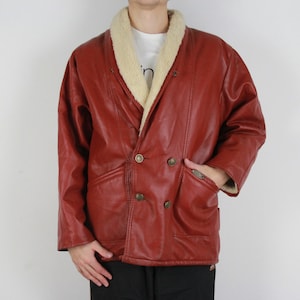 Manteau vintage années 80 90 Veste en cuir PVC Taille L GV faux cuir imitation cuir d'agneau
