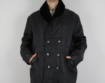 Vintage 80s 90s Shearling Coat Leather Jacket Size M-L