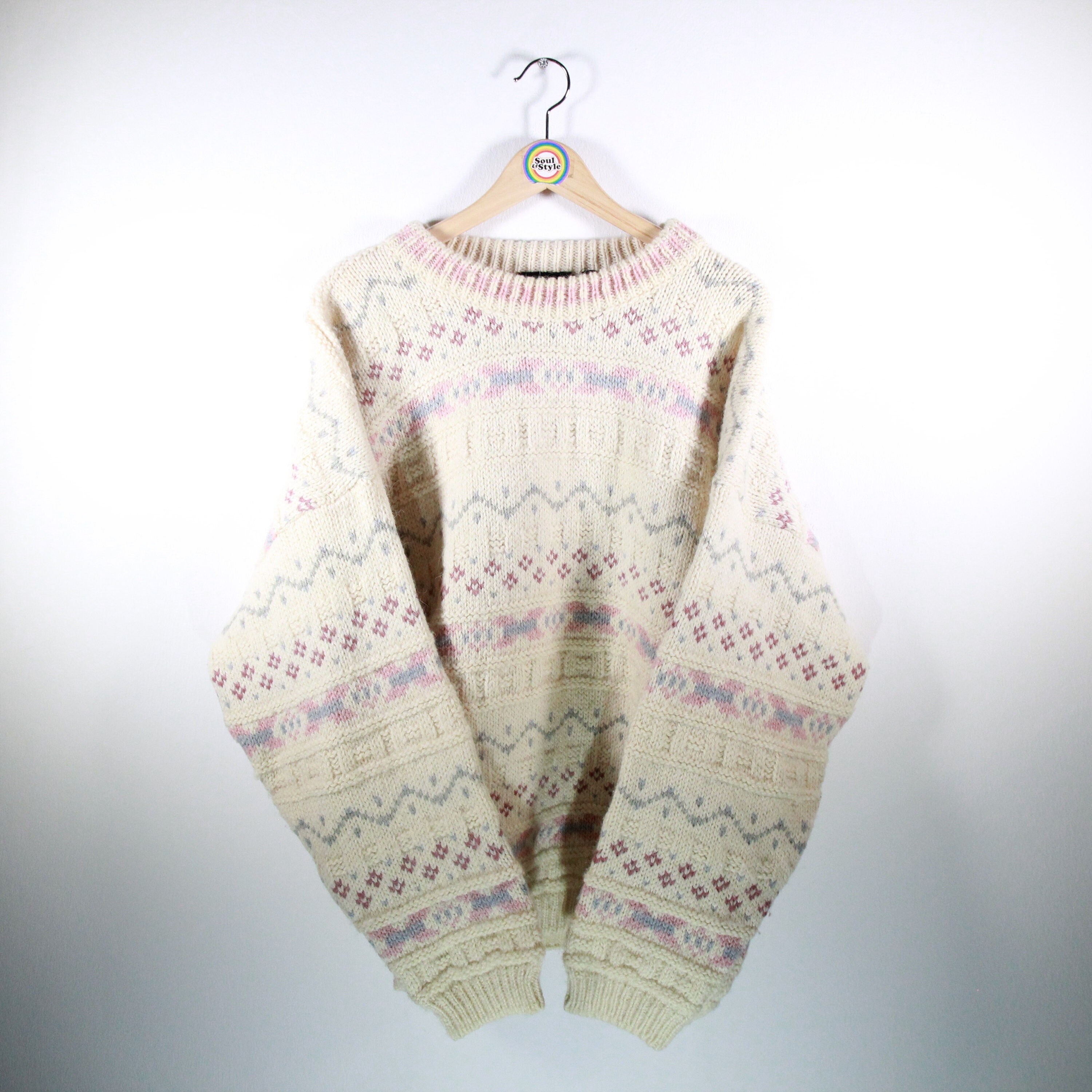 Vintage 80s Knitted Sweater Size XL Macduff Handspun Wool Made in 